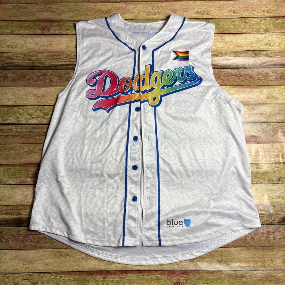 LA Dodgers Pride Night Sleeveless Baseball Jersey Size XL Rainbow
